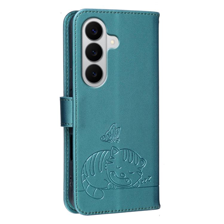 For Galaxy A27 5G Cat Butterfly Embossed RFID Vegan Leather Phone Case with Strap