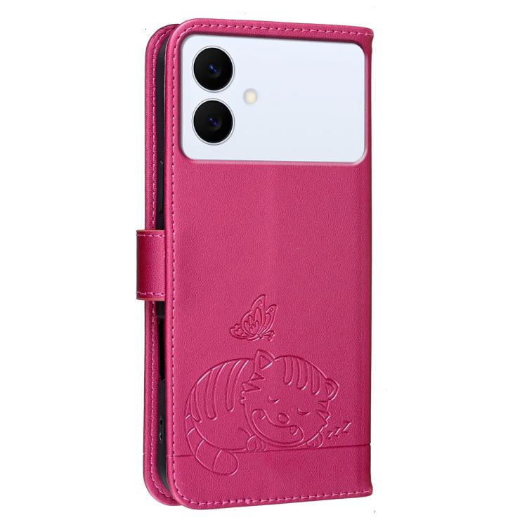 For Galaxy S26 Edge 5G Cat Butterfly Embossed RFID Vegan Leather Phone Case with Strap