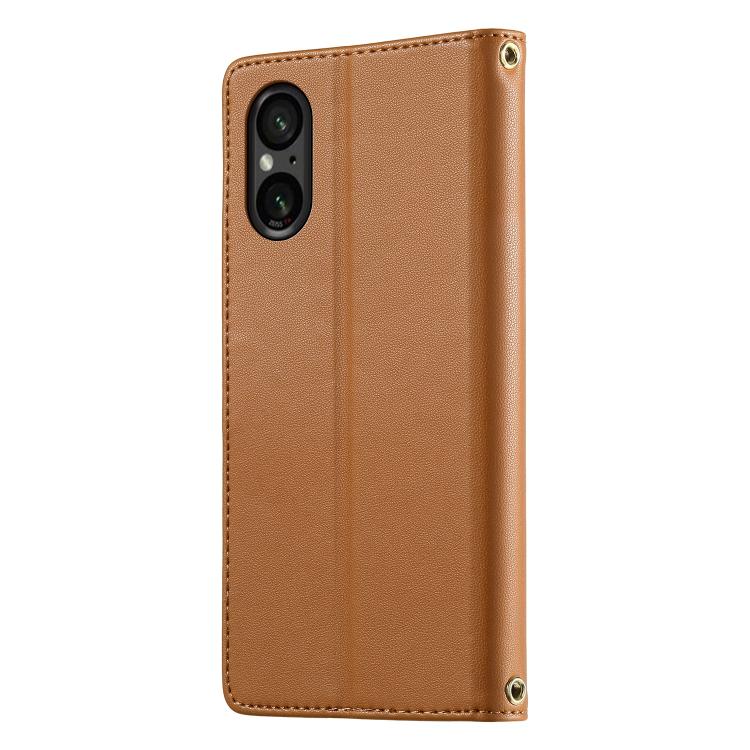 For Sony Xperia 5 VI Cute Cats Magnetic Closure Vegan Leather Phone Case with Strap