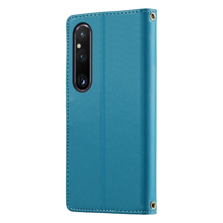For Sony Xperia 1 V Cute Cats Magnetic Closure Vegan Leather Phone Case with Strap