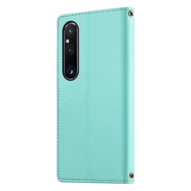 For Sony Xperia 1 V Cute Cats Magnetic Closure Vegan Leather Phone Case with Strap
