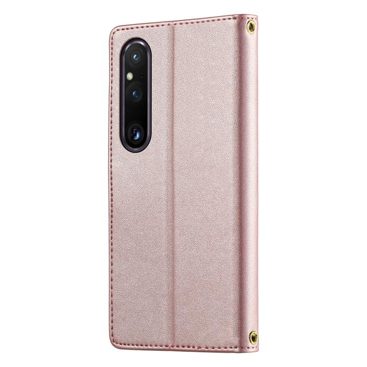 For Sony Xperia 1 V Cute Cats Magnetic Closure Vegan Leather Phone Case with Strap