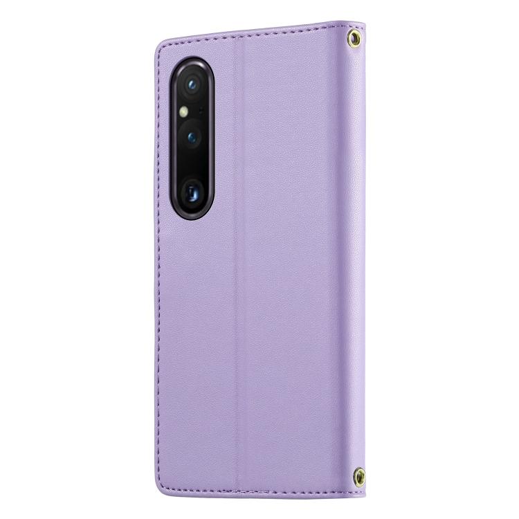 For Sony Xperia 1 V Cute Cats Magnetic Closure Vegan Leather Phone Case with Strap
