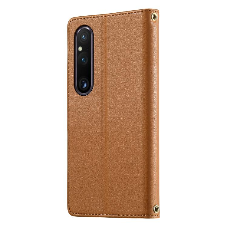 For Sony Xperia 1 V Cute Cats Magnetic Closure Vegan Leather Phone Case with Strap
