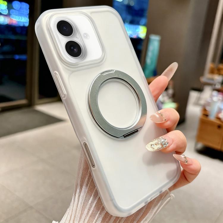 For iPhone 16 Plus Skin Feel 360 Degrees Rotating Holder PC Hybrid TPU Magnetic Phone Case