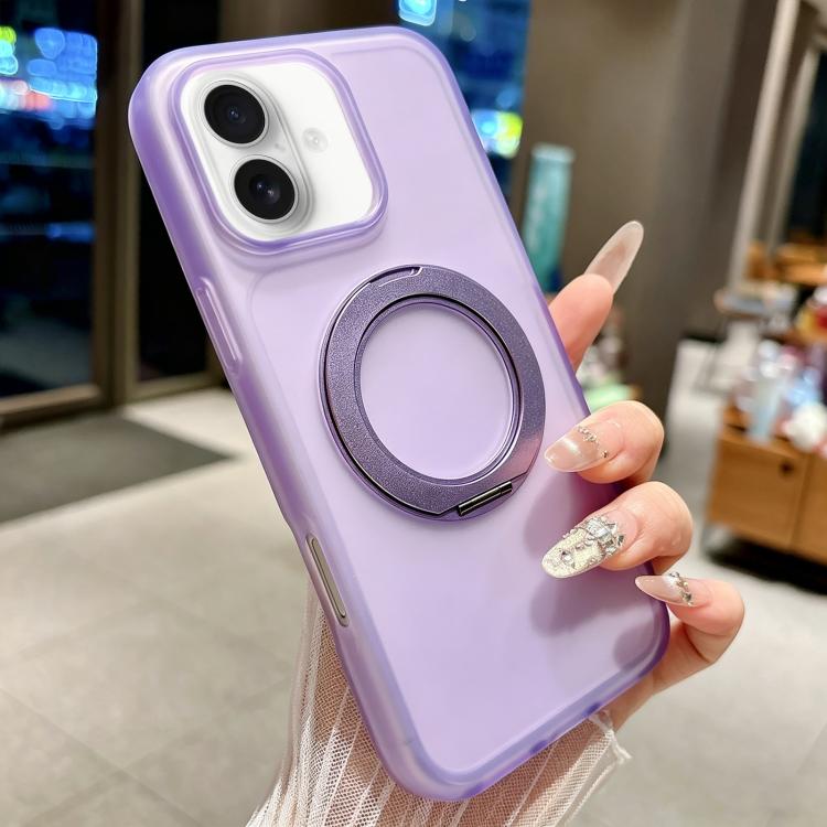 For iPhone 16 Plus Skin Feel 360 Degrees Rotating Holder PC Hybrid TPU Magnetic Phone Case