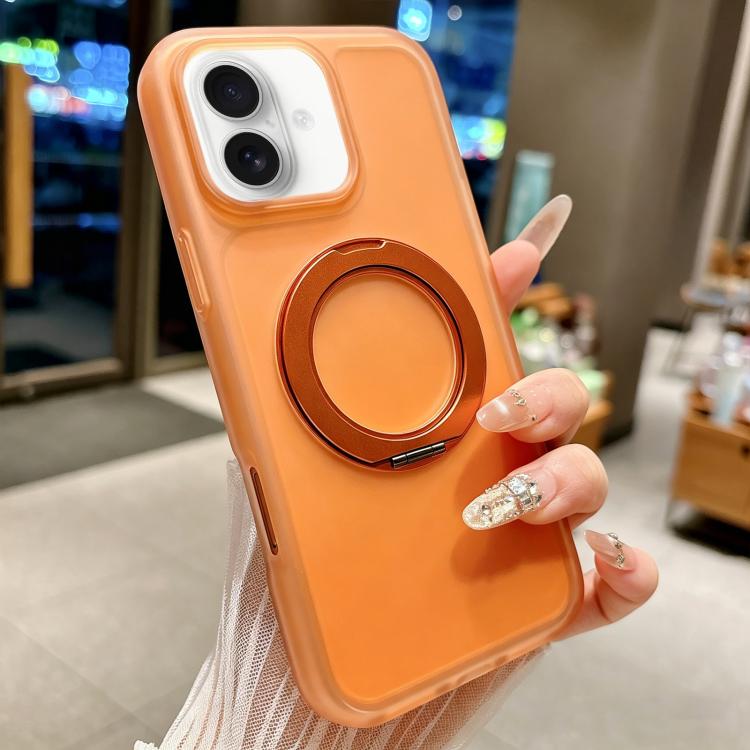 For iPhone 16 Plus Skin Feel 360 Degrees Rotating Holder PC Hybrid TPU Magnetic Phone Case