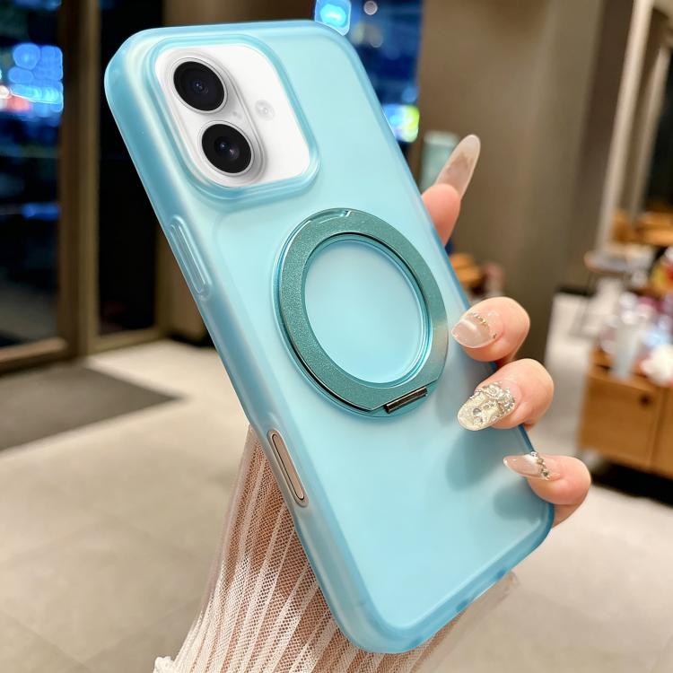For iPhone 16 Skin Feel 360 Degrees Rotating Holder PC Hybrid TPU Magnetic Phone Case