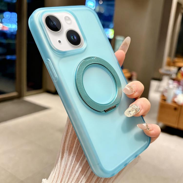 For iPhone 15 Plus / 14 Plus Skin Feel 360 Degrees Rotating Holder PC Hybrid TPU Magnetic Phone Case