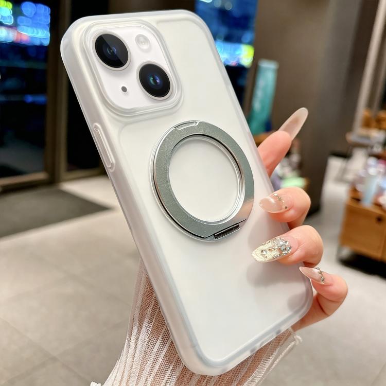For iPhone 15 Plus / 14 Plus Skin Feel 360 Degrees Rotating Holder PC Hybrid TPU Magnetic Phone Case