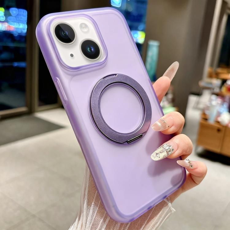 For iPhone 15 Plus / 14 Plus Skin Feel 360 Degrees Rotating Holder PC Hybrid TPU Magnetic Phone Case
