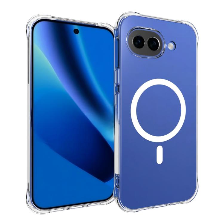 For Google Pixel 10a WANLONFENG Transparent Magnetic Four-Corner Shockproof TPU Phone Case with Screen Film - Transparent