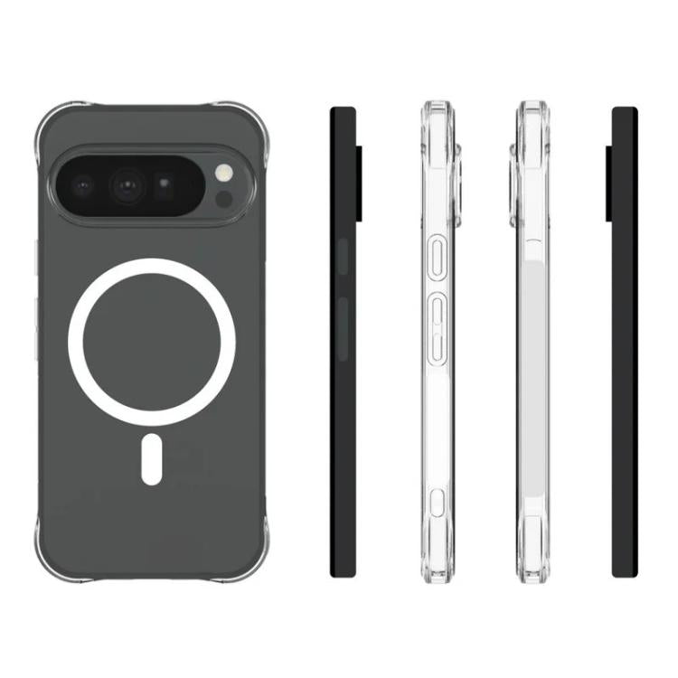 For Google Pixel 11 Pro XL WANLONFENG Transparent Magnetic Four-Corner Shockproof TPU Phone Case with Screen Film - Transparent