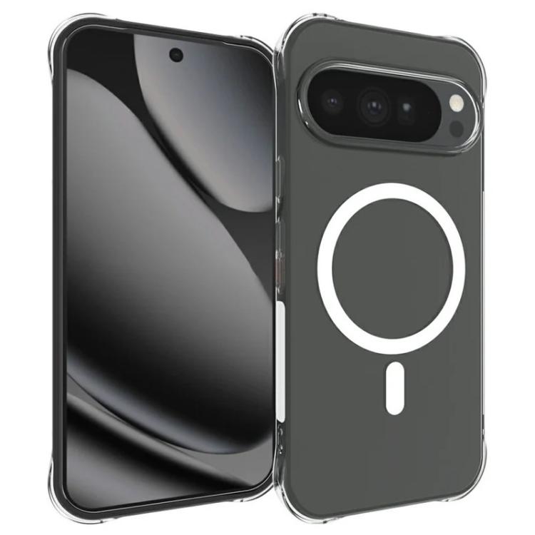 For Google Pixel 11 Pro XL WANLONFENG Transparent Magnetic Four-Corner Shockproof TPU Phone Case with 2pcs Screen Films - Transparent