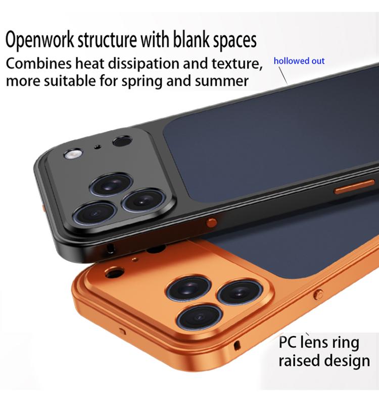 For iPhone 15 Cooling Spring Buckle Metal Frame Phone Case