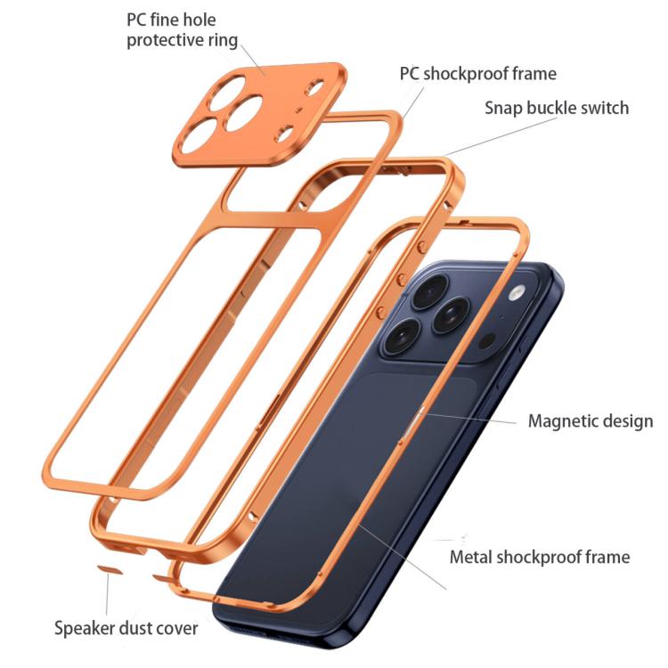 For iPhone 16 Pro Cooling Spring Buckle Metal Frame Phone Case