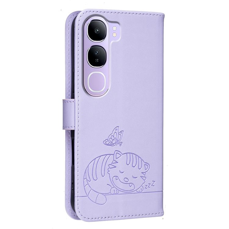 For vivo  V40 Lite 5G IDN Cat Butterfly Embossed RFID Vegan Leather Phone Case with Strap