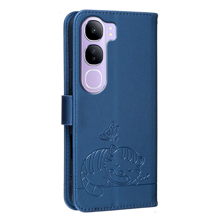 For vivo  V40 Lite 5G IDN Cat Butterfly Embossed RFID Vegan Leather Phone Case with Strap