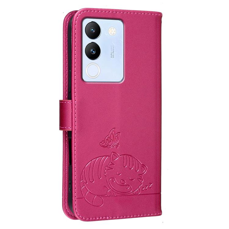 For vivo  V29e / Y200 Cat Butterfly Embossed RFID Vegan Leather Phone Case with Strap