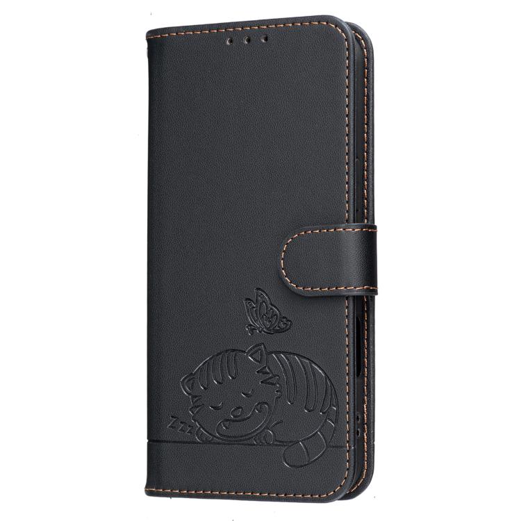 For vivo iQOO Z9s Pro Cat Butterfly Embossed RFID Vegan Leather Phone Case with Strap