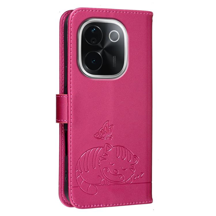 For vivo iQOO Z9s Pro Cat Butterfly Embossed RFID Vegan Leather Phone Case with Strap