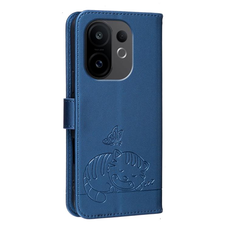 For vivo S30 Cat Butterfly Embossed RFID Vegan Leather Phone Case with Strap