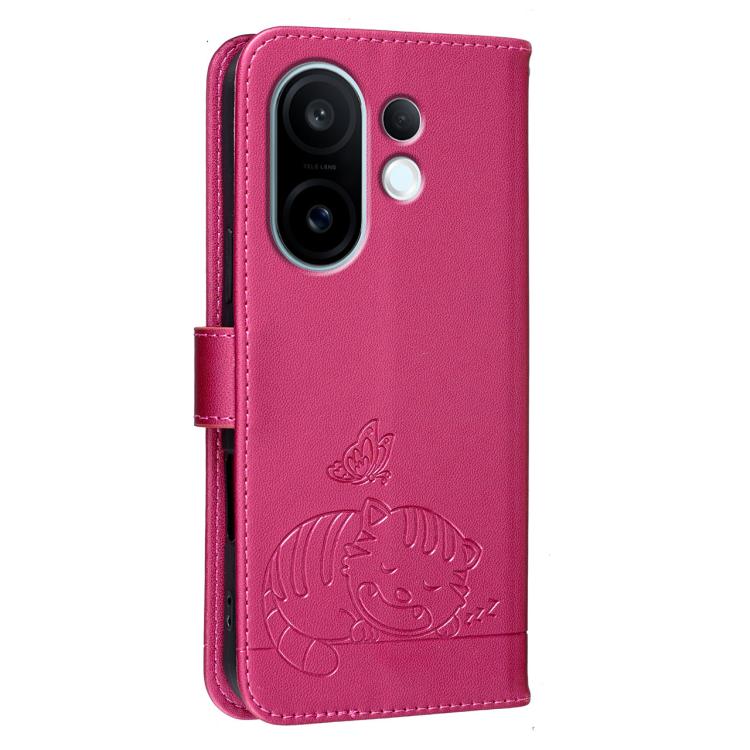 For vivo S30 Pro mini Cat Butterfly Embossed RFID Vegan Leather Phone Case with Strap