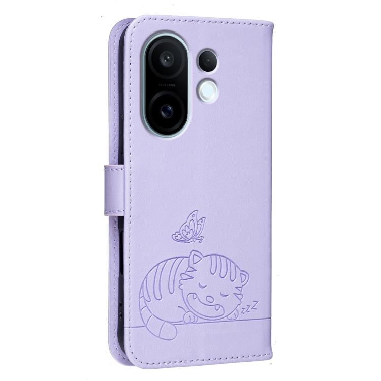 For vivo S30 Pro mini Cat Butterfly Embossed RFID Vegan Leather Phone Case with Strap