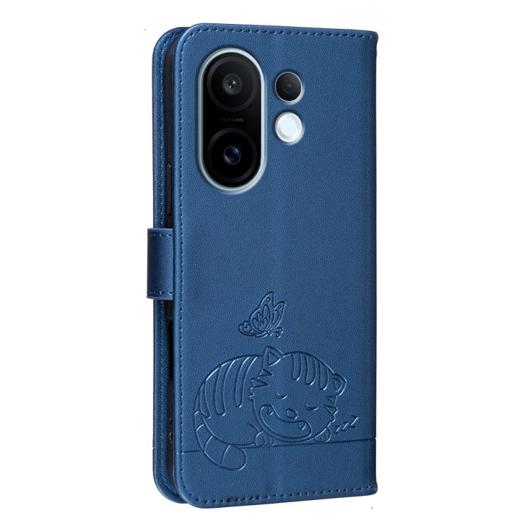 For vivo S30 Pro mini Cat Butterfly Embossed RFID Vegan Leather Phone Case with Strap