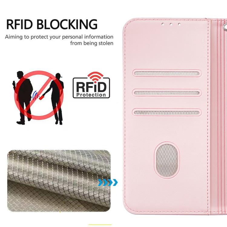 For vivo V27e Cat Butterfly Embossed RFID Vegan Leather Phone Case with Strap