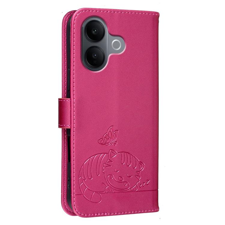 For vivo V60 Lite 5G Cat Butterfly Embossed RFID Vegan Leather Phone Case with Strap