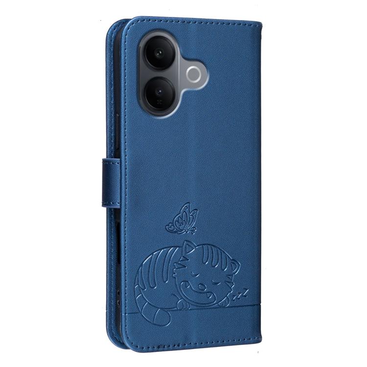 For vivo V60 Lite 5G Cat Butterfly Embossed RFID Vegan Leather Phone Case with Strap