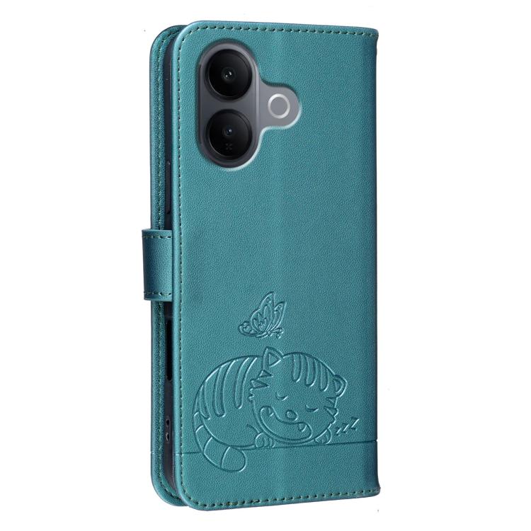 For vivo V60 Lite 5G Cat Butterfly Embossed RFID Vegan Leather Phone Case with Strap