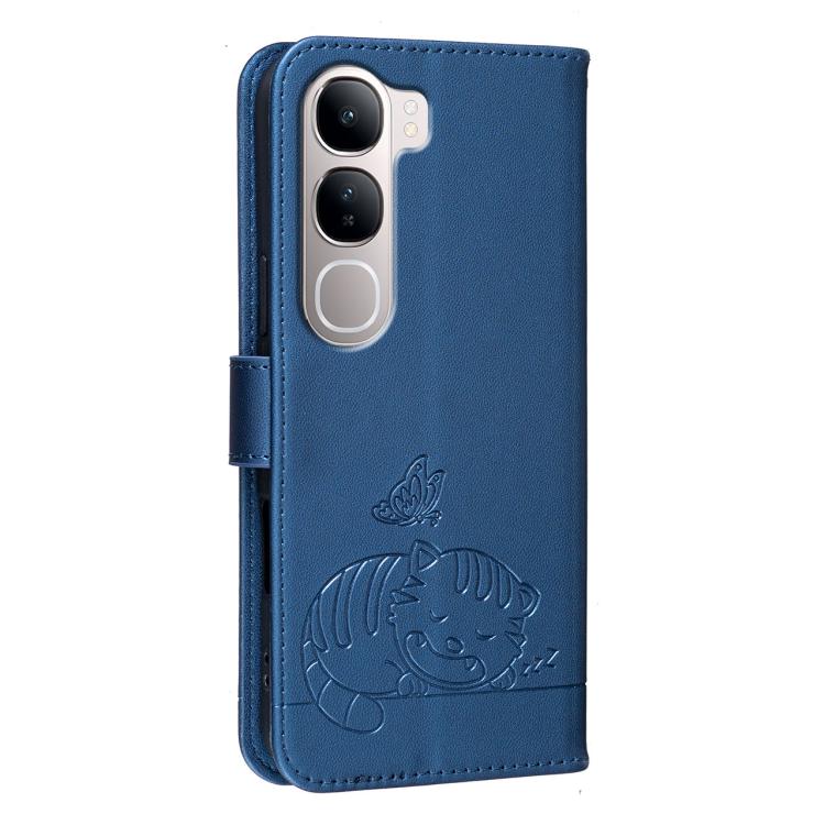 For vivo Y31 Cat Butterfly Embossed RFID Vegan Leather Phone Case with Strap