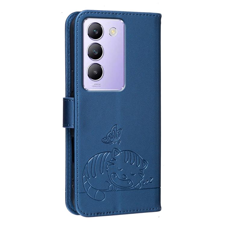For vivo Y200e Cat Butterfly Embossed RFID Vegan Leather Phone Case with Strap
