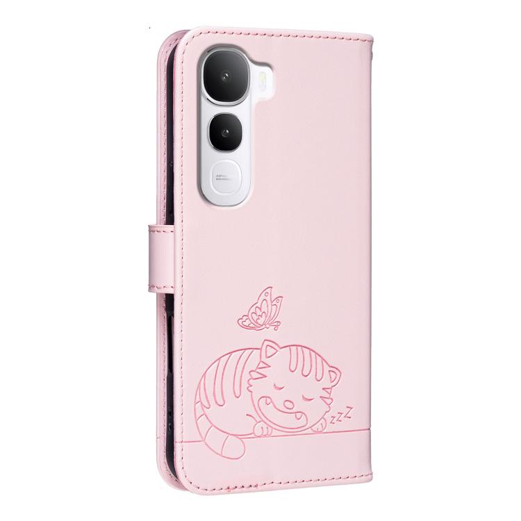 For vivo Y400 5G Cat Butterfly Embossed RFID Vegan Leather Phone Case with Strap