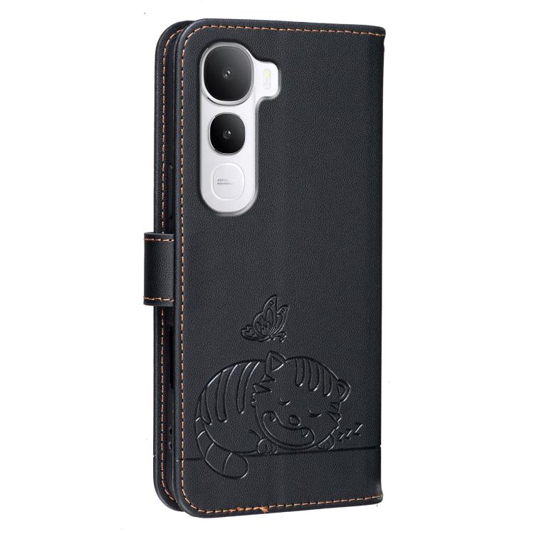 For vivo Y400 5G Cat Butterfly Embossed RFID Vegan Leather Phone Case with Strap