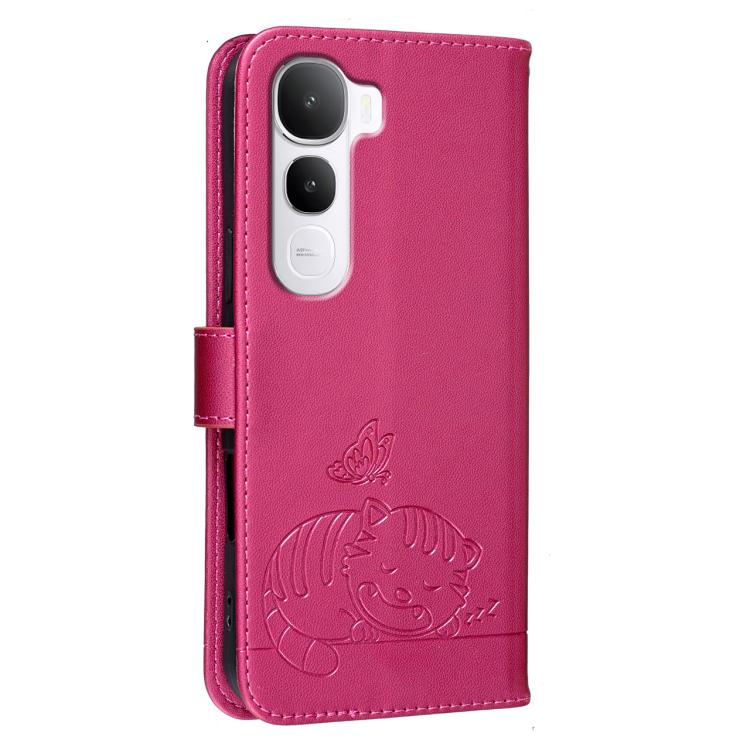 For vivo Y400 5G Cat Butterfly Embossed RFID Vegan Leather Phone Case with Strap