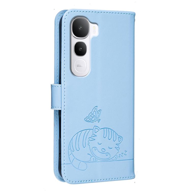 For vivo Y400 5G Cat Butterfly Embossed RFID Vegan Leather Phone Case with Strap