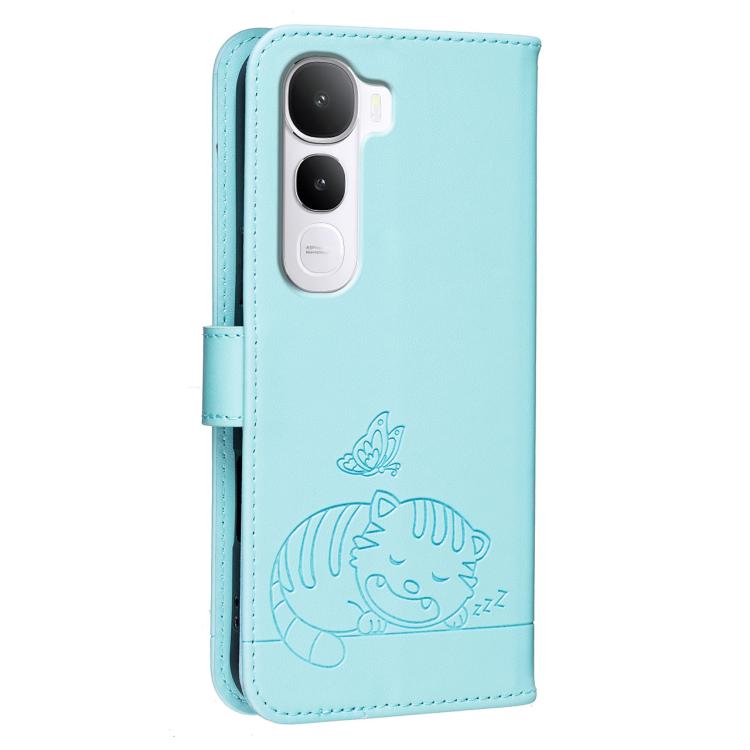 For vivo Y400 5G Cat Butterfly Embossed RFID Vegan Leather Phone Case with Strap