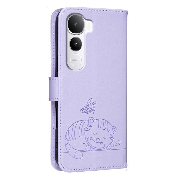 For vivo Y400 5G Cat Butterfly Embossed RFID Vegan Leather Phone Case with Strap