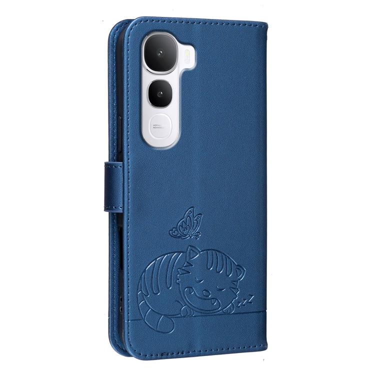 For vivo Y400 5G Cat Butterfly Embossed RFID Vegan Leather Phone Case with Strap