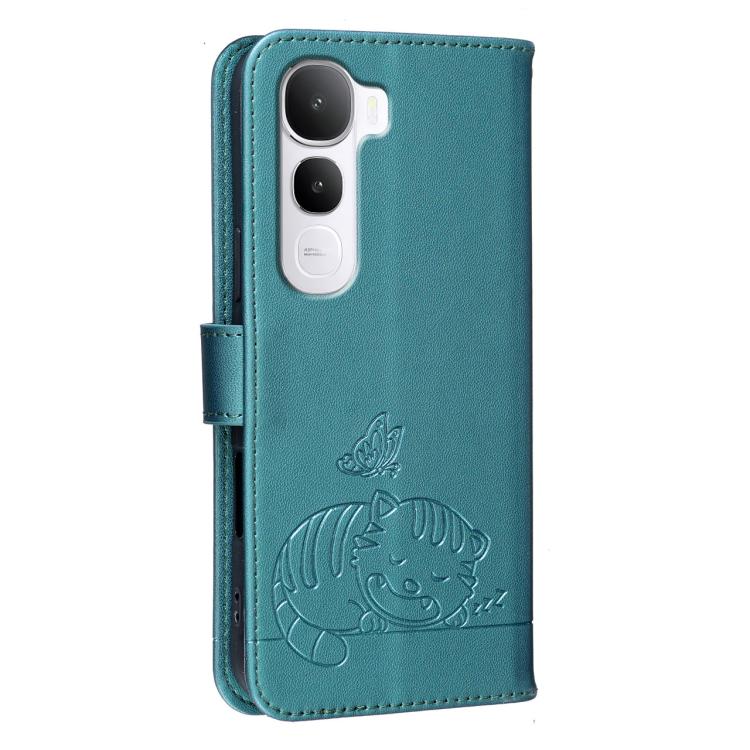 For vivo Y400 5G Cat Butterfly Embossed RFID Vegan Leather Phone Case with Strap