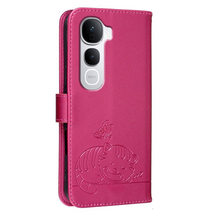 For vivo Y400 Pro 5G Cat Butterfly Embossed RFID Vegan Leather Phone Case with Strap