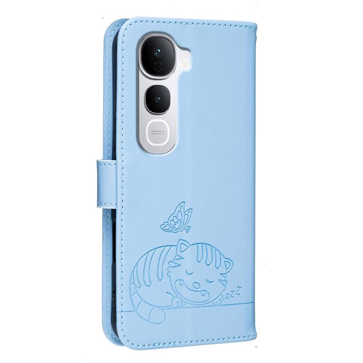 For vivo Y400 Pro 5G Cat Butterfly Embossed RFID Vegan Leather Phone Case with Strap