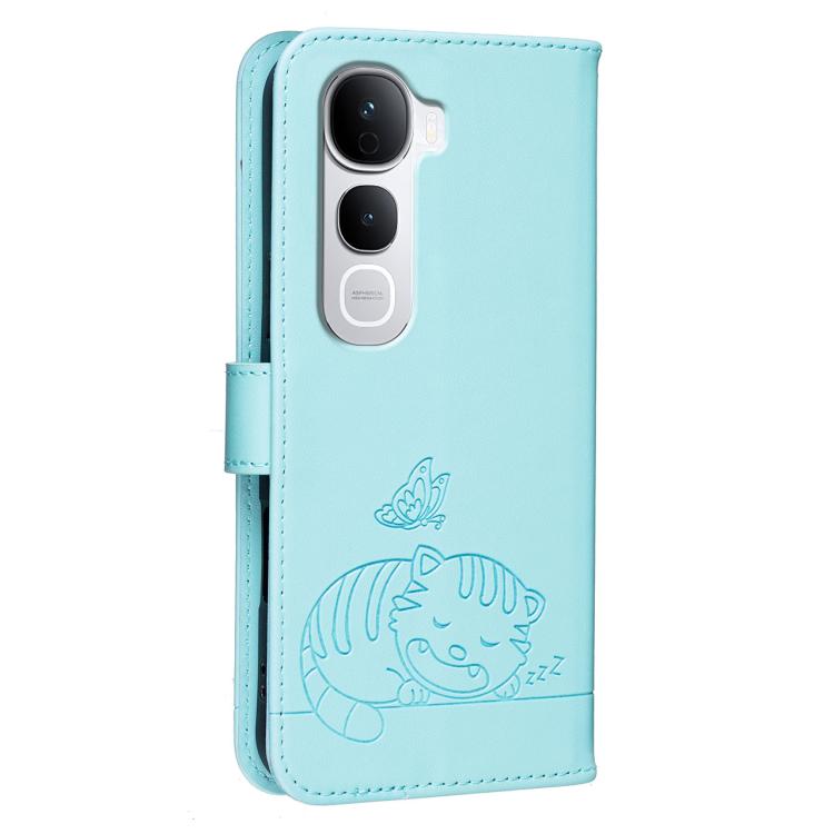 For vivo Y400 Pro 5G Cat Butterfly Embossed RFID Vegan Leather Phone Case with Strap
