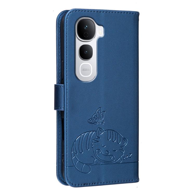 For vivo Y400 Pro 5G Cat Butterfly Embossed RFID Vegan Leather Phone Case with Strap