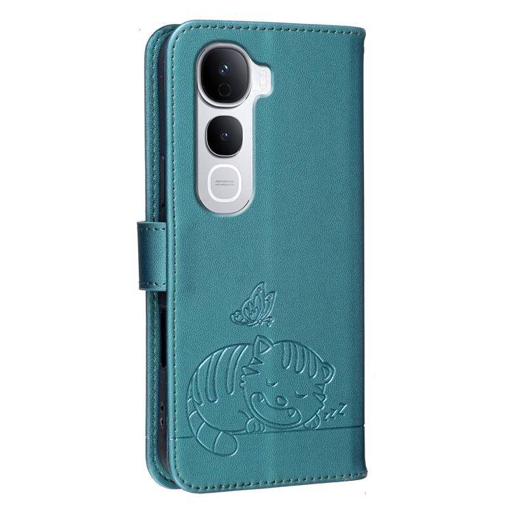 For vivo Y400 Pro 5G Cat Butterfly Embossed RFID Vegan Leather Phone Case with Strap