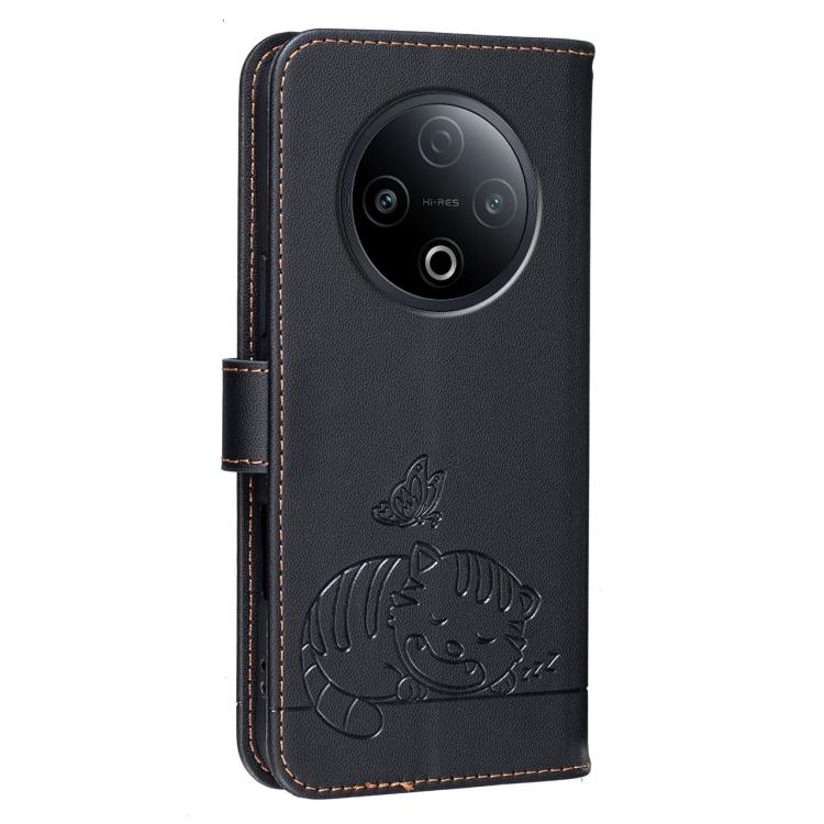 For vivo Y500 5G Cat Butterfly Embossed RFID Vegan Leather Phone Case with Strap