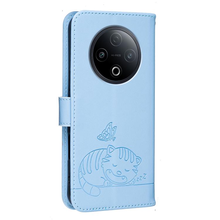 For vivo Y500 5G Cat Butterfly Embossed RFID Vegan Leather Phone Case with Strap